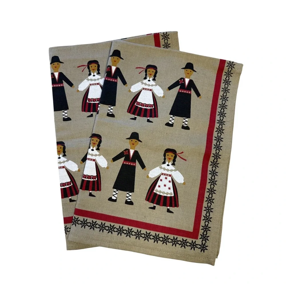 Linen Paradise Estonia 100% Linen Folk Art 2 Tea Towels NEW Traditional Costume